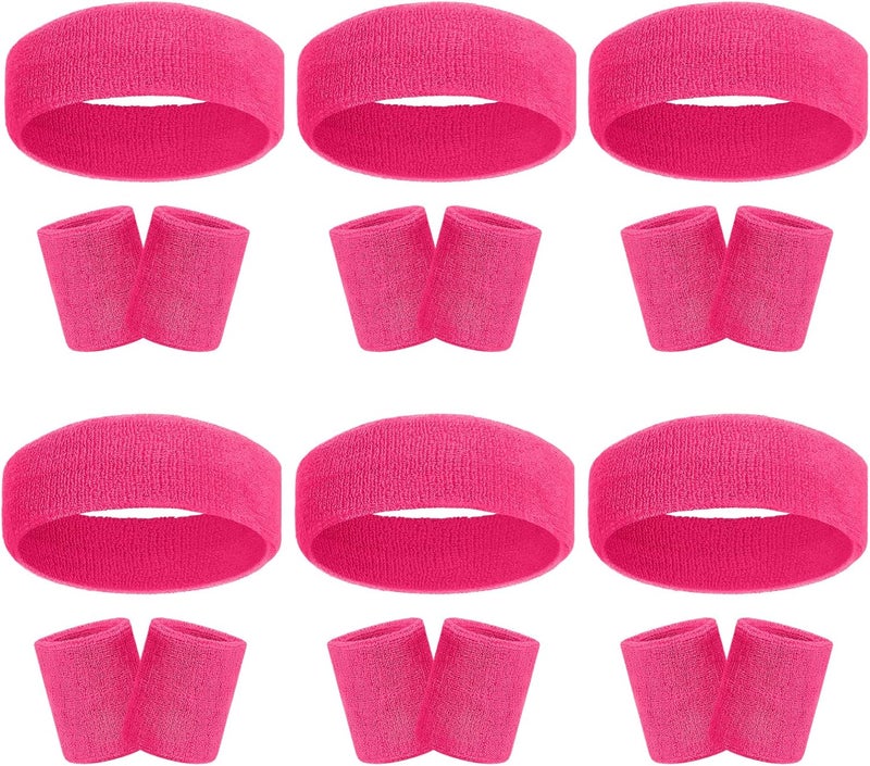 Ultrafun 18 Pcs Sweatbands Headband Wristband Set Colorful Striped Terry Cloth Sports Athletic Gym 80s Sweat Headbands - Image 1